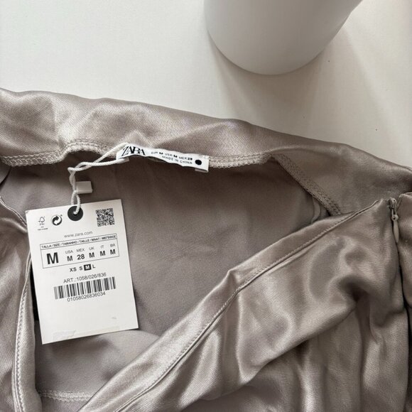 Zara Bias Cut Satin Maxi Skirt Silvery Tan NWT Size Medium - Picture 11 of 13